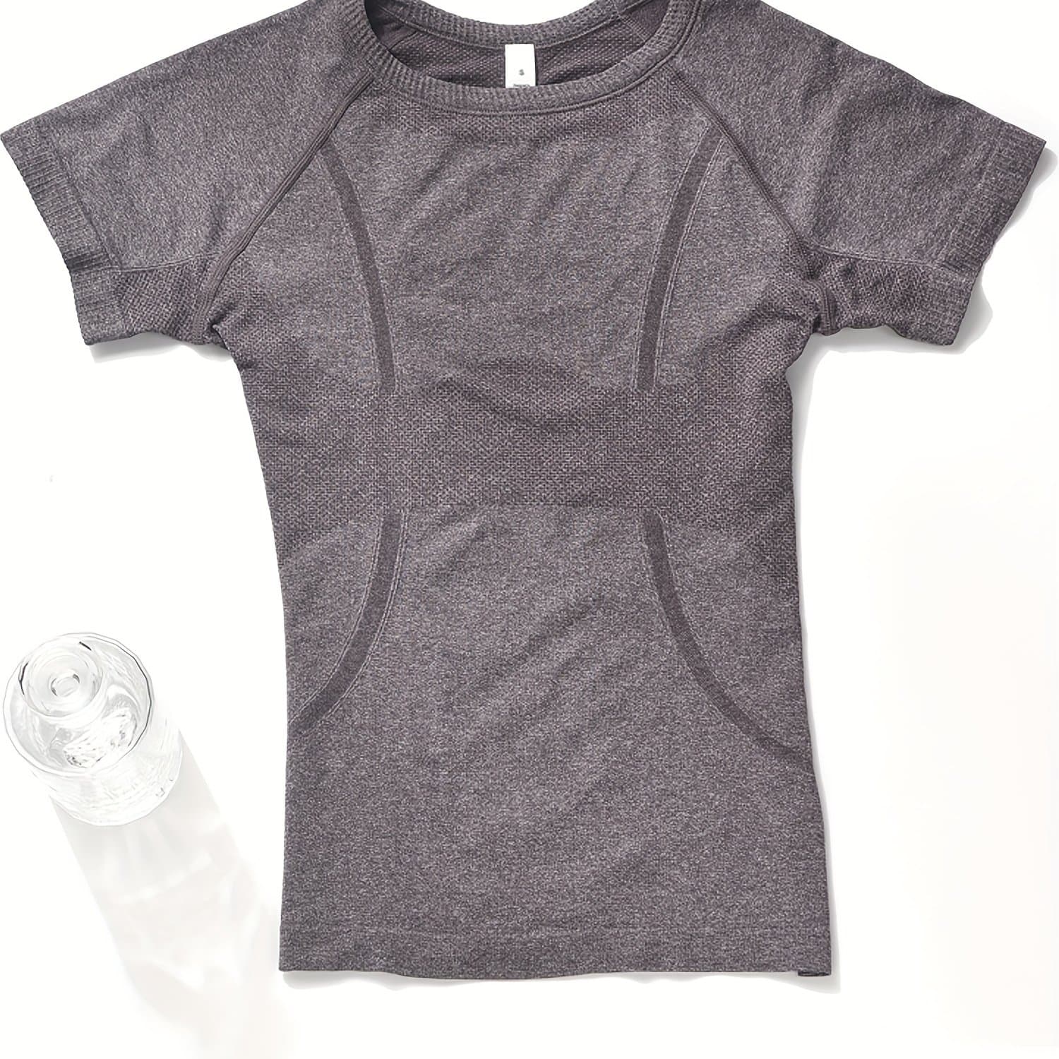 TEMU Women's Yoga Short Sleeve Round Neck Sports T-shirt, Top, Slim Fit Breathable Yoga Short Sleeve Shirt For Women