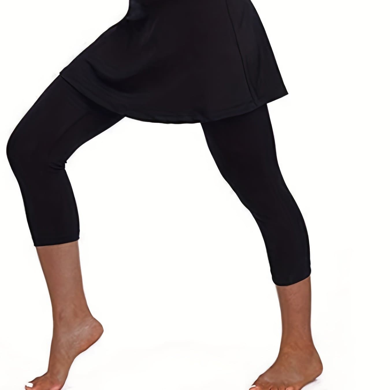 TEMU 2 Pieces High Waist Tummy Control Yoga Leggings With Skirt - Women's Activewear For Running, Fitness, - Black