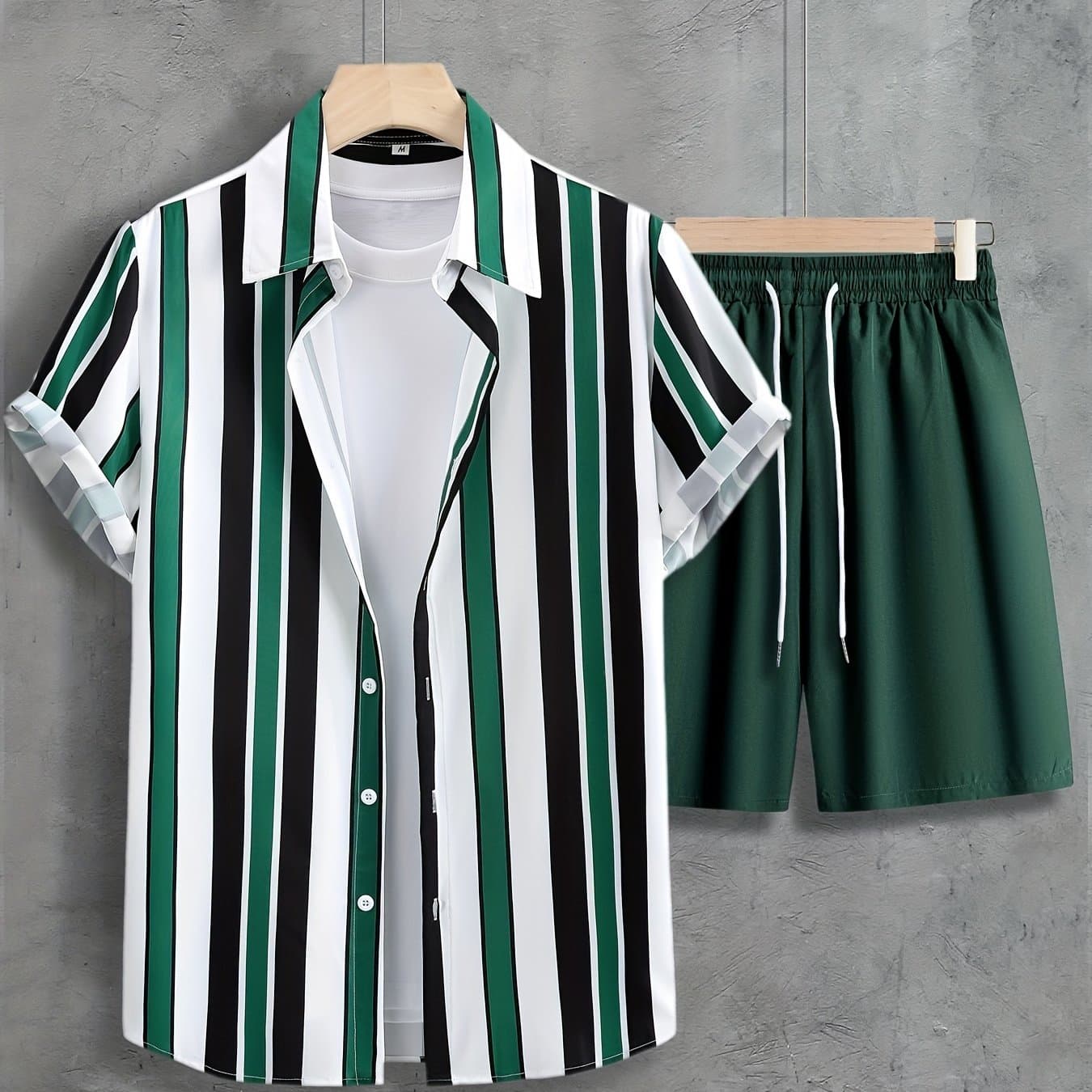 TEMU Summer Men's Short Sleeve Suit Shirt Casual Trendy Men's Striped Shirt