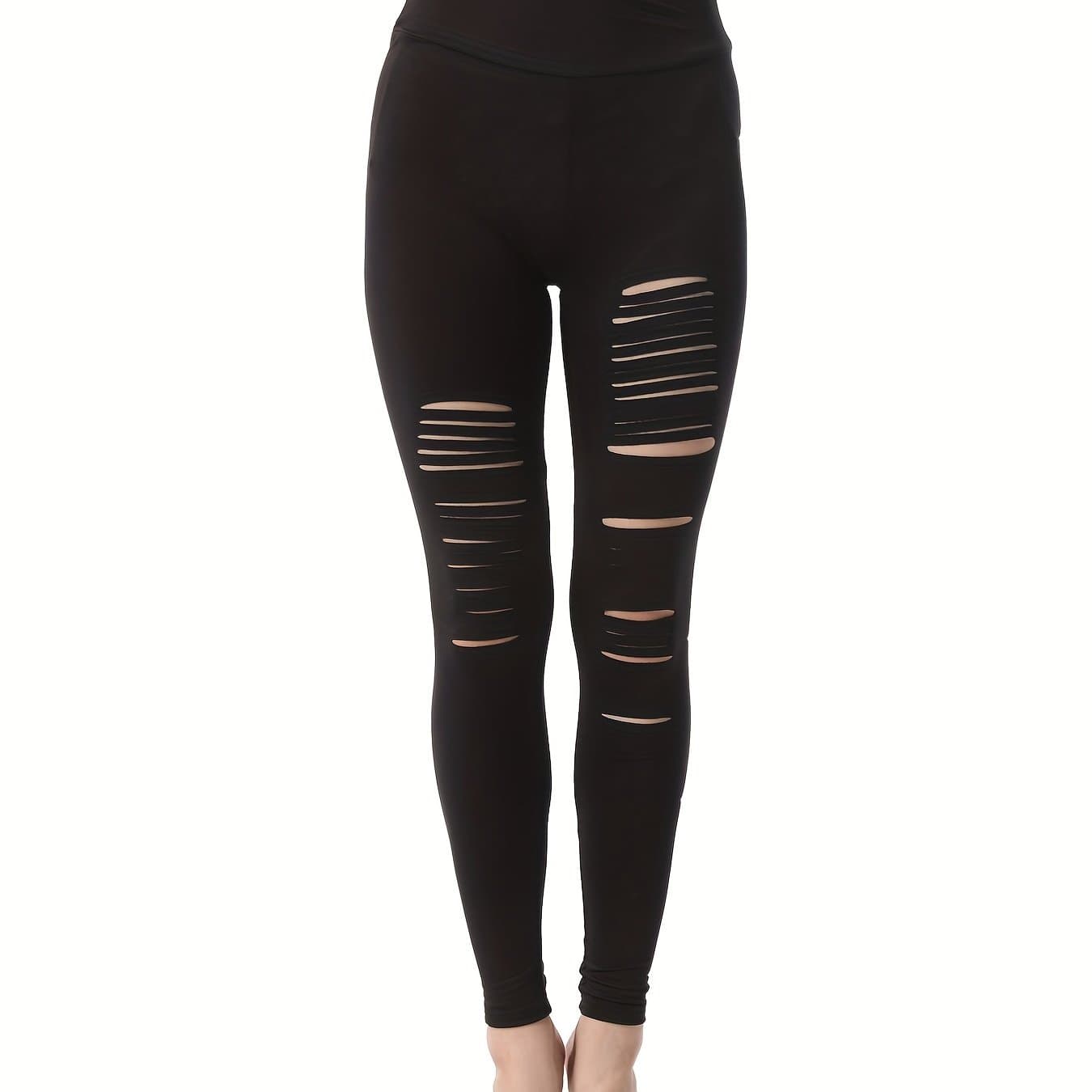 TEMU Women's High Waist Yoga Pants Cutout Ripped Super Soft And Comfortable Skinny Leggings