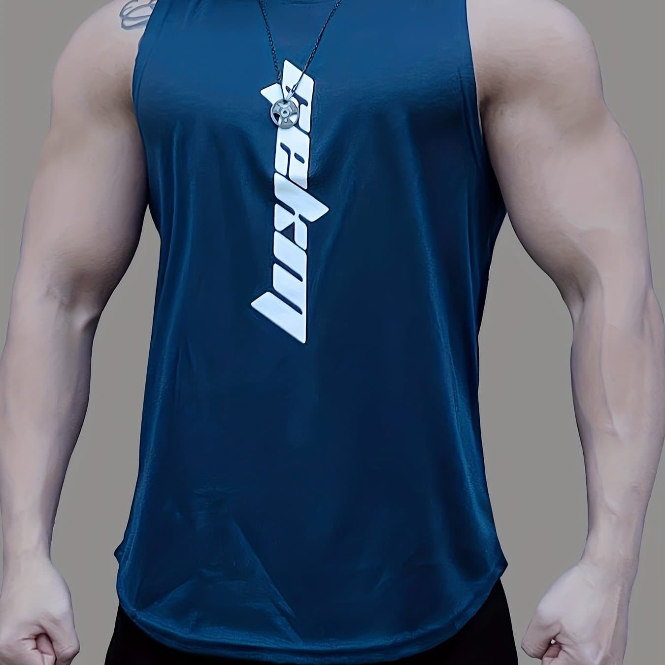 TEMU Letter Print Quick Drying Tank Top, Men's Casual Round Neck Mid Stretch Tank Top For Summer Gym Workout Training