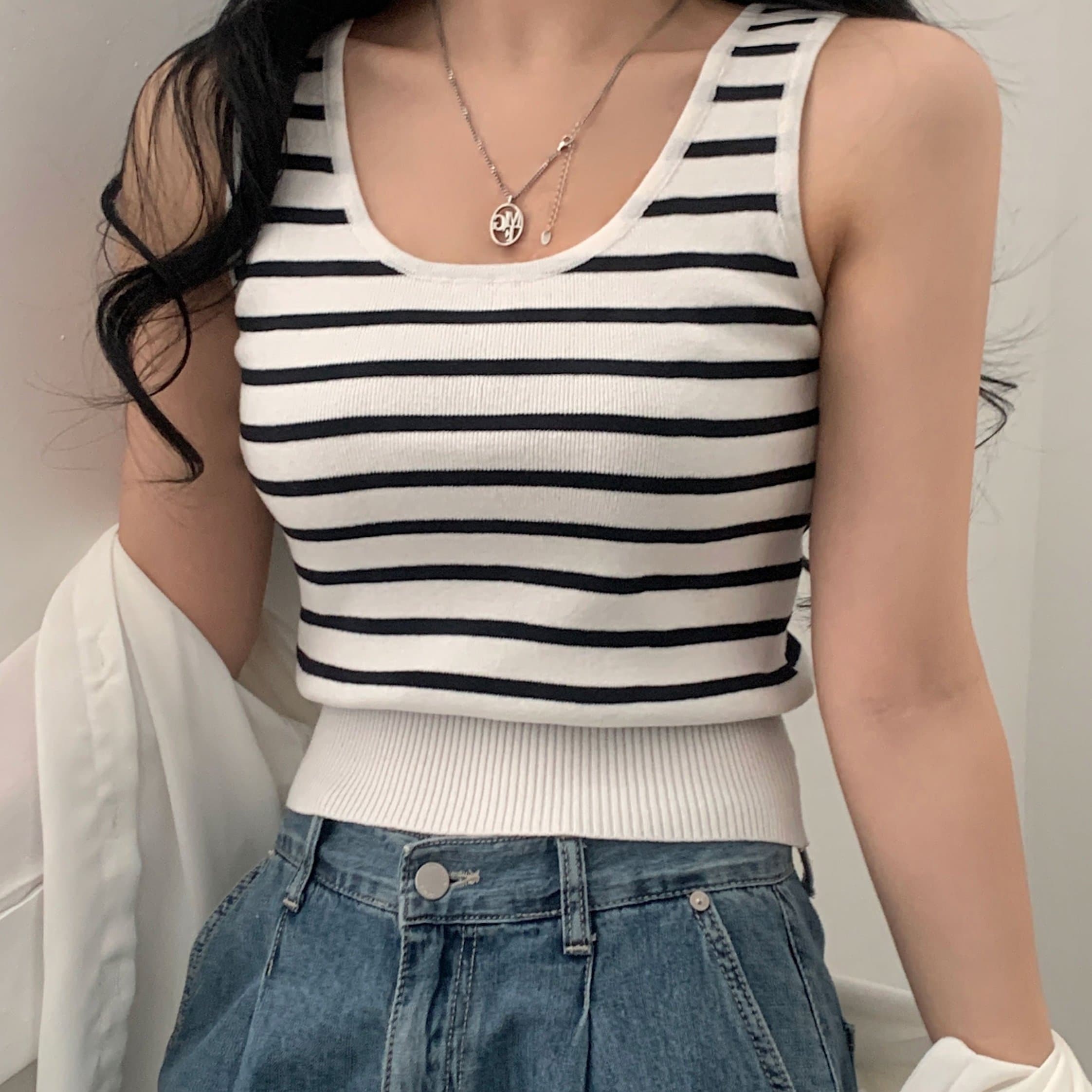TEMU Striped Strapless Tank Top