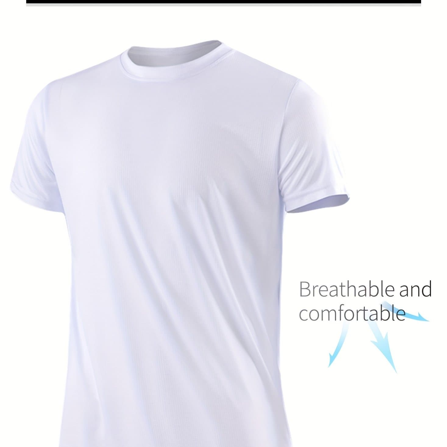 TEMU Men's Quick-drying Ultra-thin Fitness Sportswear Running Fashion Casual Men's Quick-drying Fitness Suit T-shirt White Short-sleeved Top