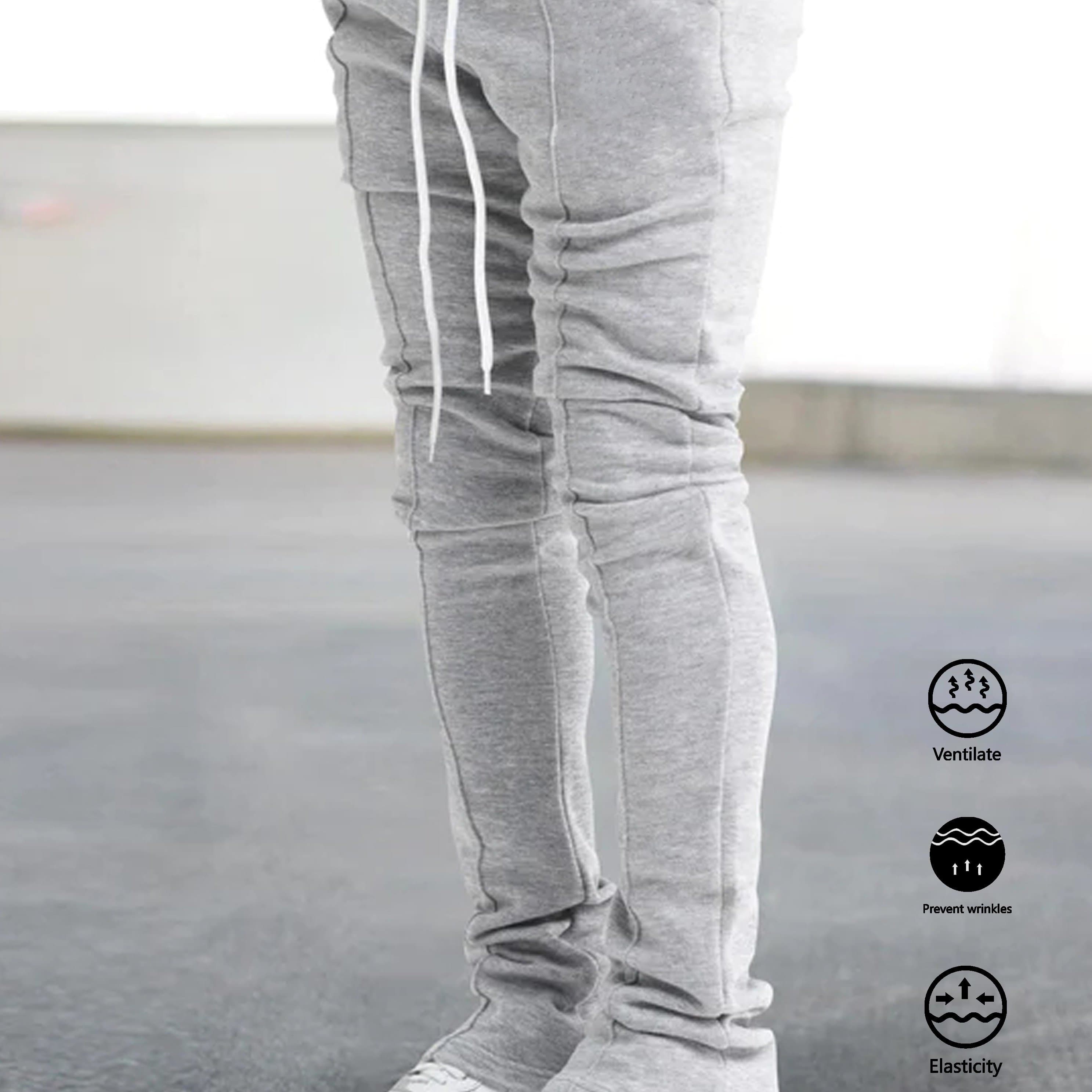 TEMU Wrinkle-resistant, Stretchy, Comfortable, And Breathable Men's Casual Long Pants With Middle Stripe, Flared Design, Suitable For Jogging, Sports, , And Rock Hip-hop Fashion