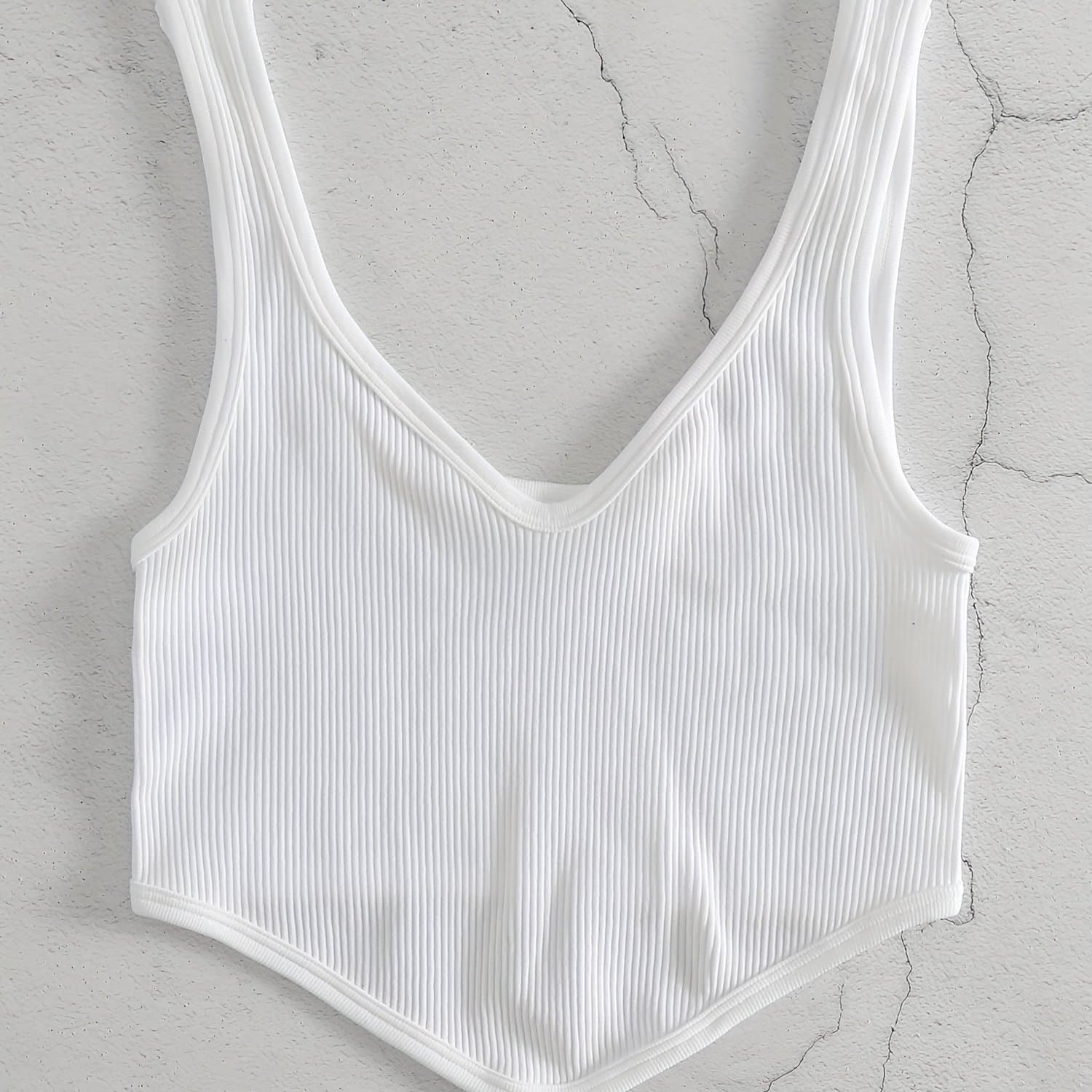 TEMU Fly Seamless Ribbed Corsetry Shape Fashion Crop Tank Top | V-neck, High Stretch, Sleeveless, , , Mermaid Hem, Rib- Detail
