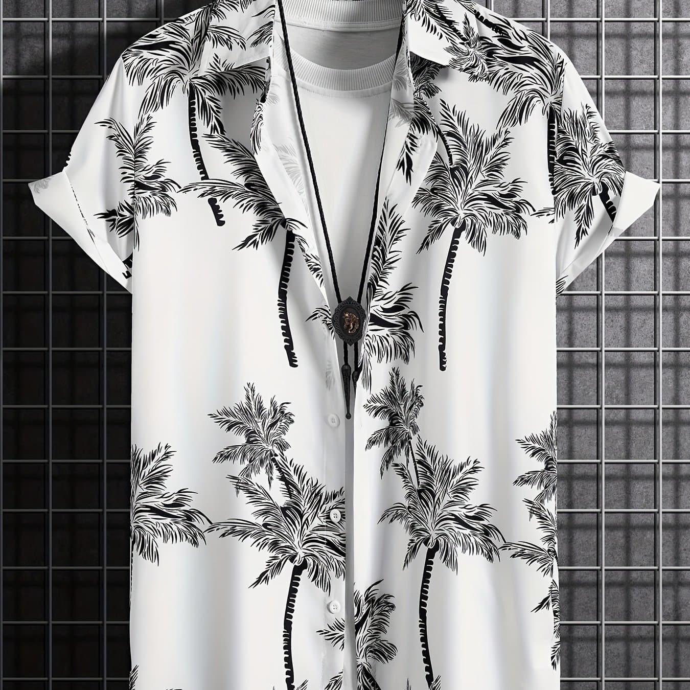 TEMU Men's Print Short Sleeve Shirt - Lightweight Breathable Square Neck Button-up Summer Beach Shirt, Regular Fit Casual Streetwear For Men, Summer Beachwear | Relaxed Fit Shirt | Opaque Texture