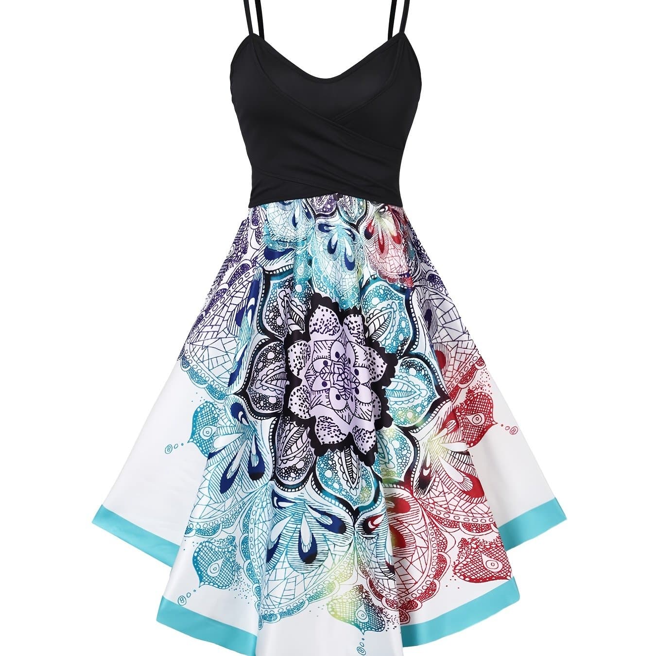 TEMU Floral Print Dress, Spaghetti Strap Sleeveless Dress, Women's Clothing
