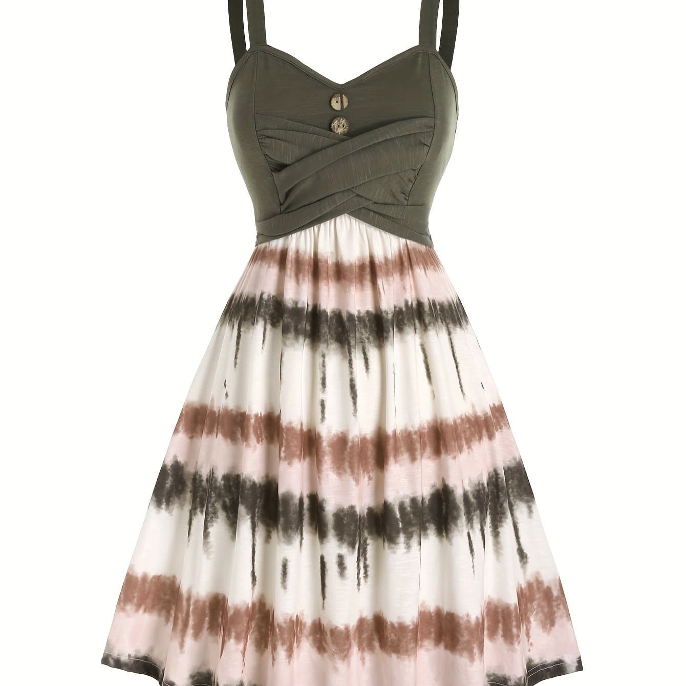 TEMU Tie Dye Print Fake Button Dress, Casual Sleeveless Backless For Summer, Women's Clothing