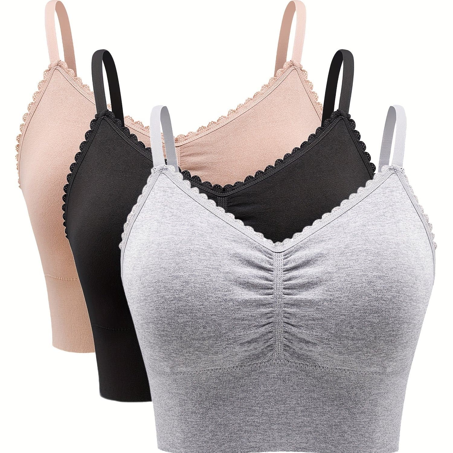 TEMU 3 Size Wireless Lace Bralettes | Comfortable Full Coverage, Soft And Breathable Fabric, Removable Padding,