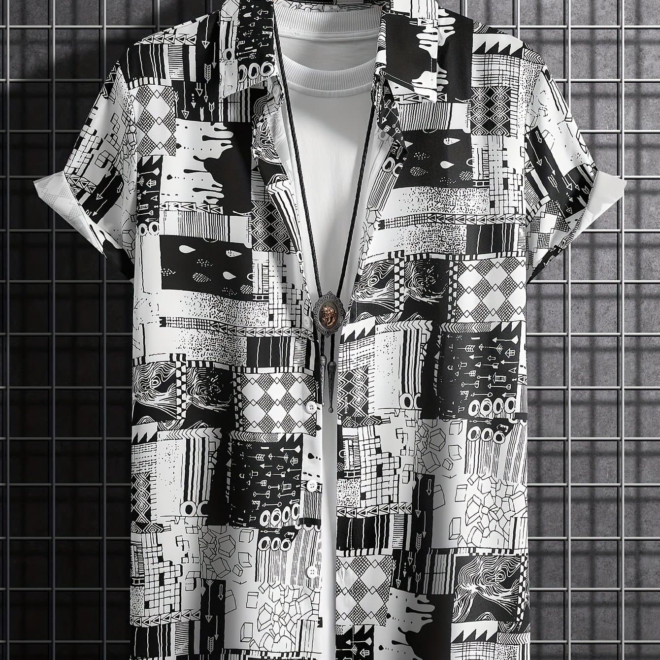 TEMU Clip Casual Short Sleeve Shirt, Men's Hawaiian Shirt For Resort