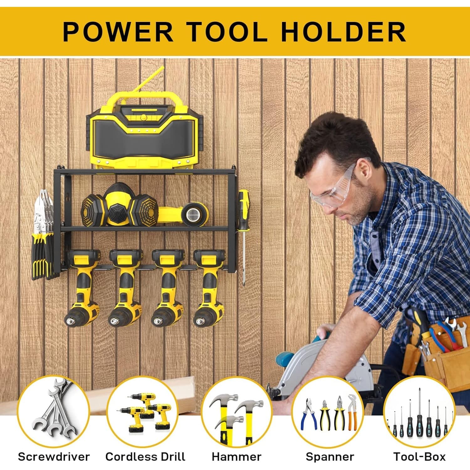 TEMU Professional Power Tool Organizer- Heavy Duty Tool Shelf & Rack With And 3 Layers Floating Cordless Drill Holder
