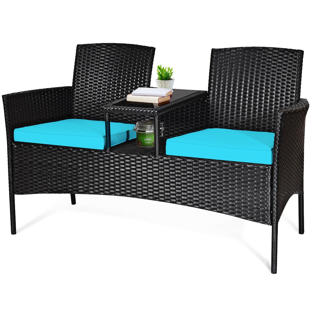 TEMU Costway Patio Rattan Conversation Set Seat Sofa Cushioned Loveseat Chairs Turquoise/red/white