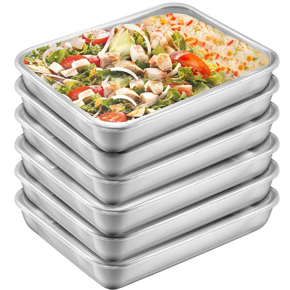 TEMU 12pcs/6pcs, With Lid, Stainless Steel Lid Container, Food Sealed Container, Keep , Lid Sealed, Suitable For Baking Trays, Preparation Trays, Cake Trays. In The Refrigerator And Dishwasher.