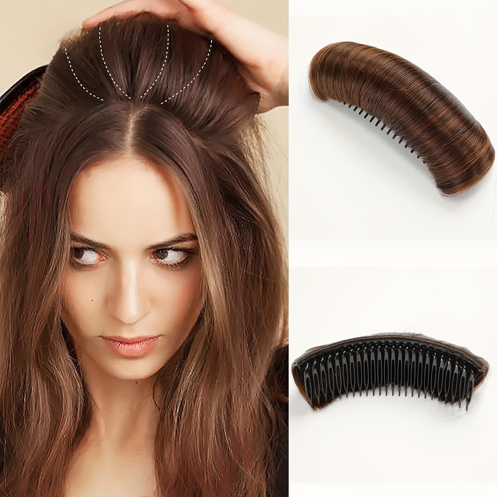 TEMU Invisible Fluffy Hair Pad Synthetic False Hair Clip Combs Clips For Women Lady Girls Black And Brown Diy Styling Insert Hair Pad Hair Accessories