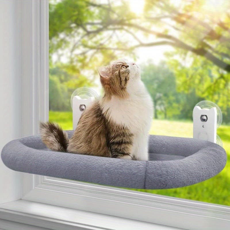 TEMU Cordless Folding Cat Window Perch, Cat Hammock For Window And Wall, With 4 Suction Cups, Sturdy Frame For Glass Windows And Interior Walls (white With Bed Large)