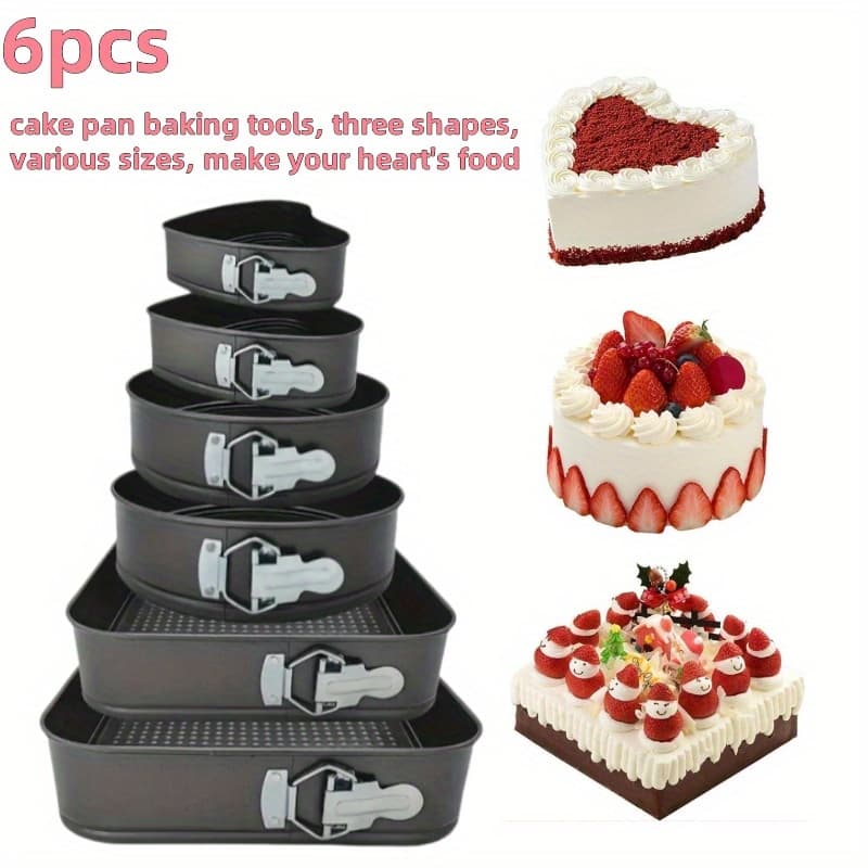 TEMU 6-piece Professional Cake Pan Set - Nonstick Removable Base Round/square/heart (7-11 Inch) For Baking Cakes, Cheesecakes & Cupcakes Oven Safe, Baking Tools For Home & Commercial Use