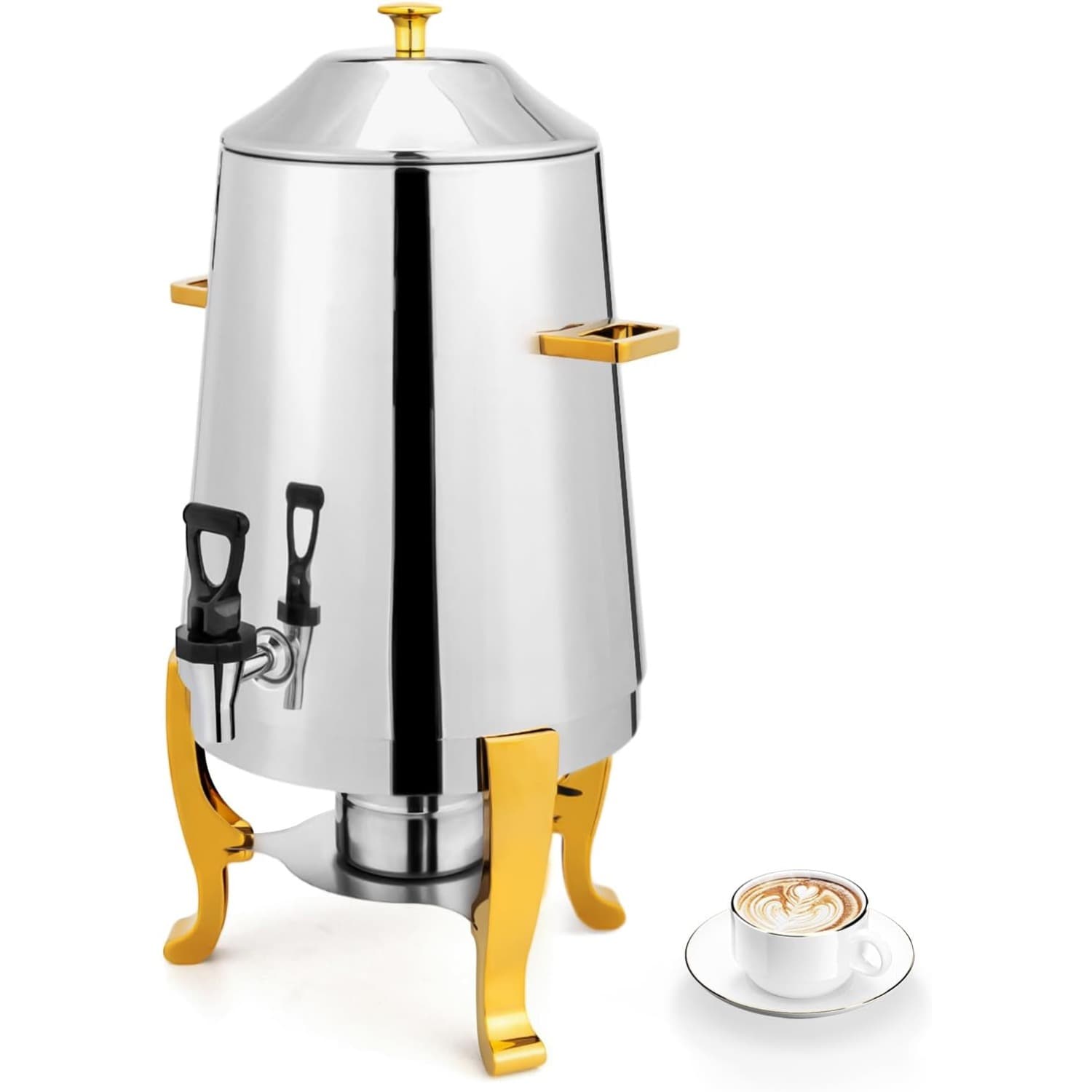 TEMU 3.5 Gallon/13l Beverage Dispenser Gold Accent, Stainless Steel Coffee Chafer Urn With Fuel Holder, Drink Dispenser With Ice Container Spigot, Drinks For Party Catering Event Cooking