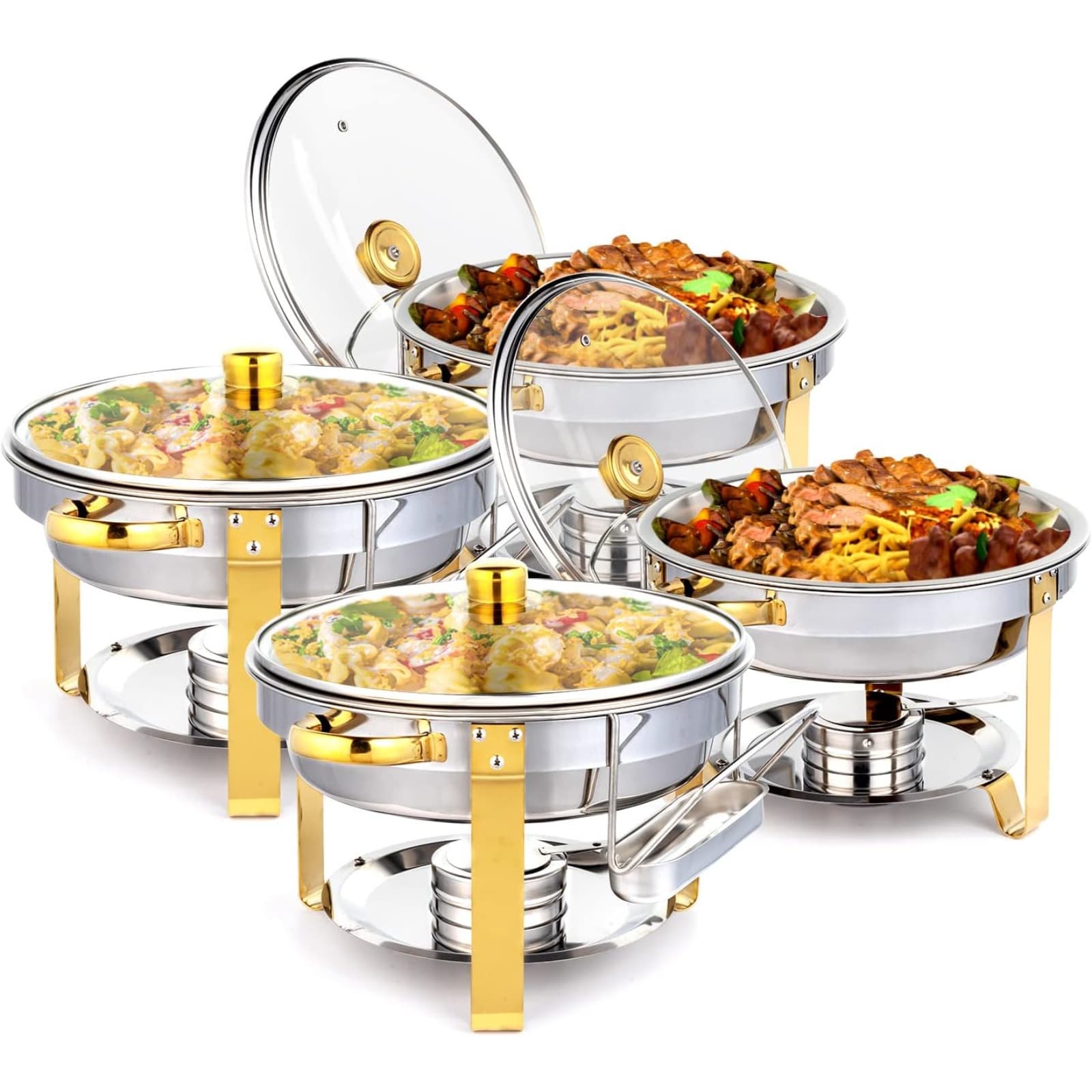 TEMU Meiffer Commercial Buffet Warmer Set - 304 Stainless Steel Rolling Chafing Dish, 2/4/6/8 Piece Countertop System With Food Trays, Water Trays & Fuel Container, Cooking