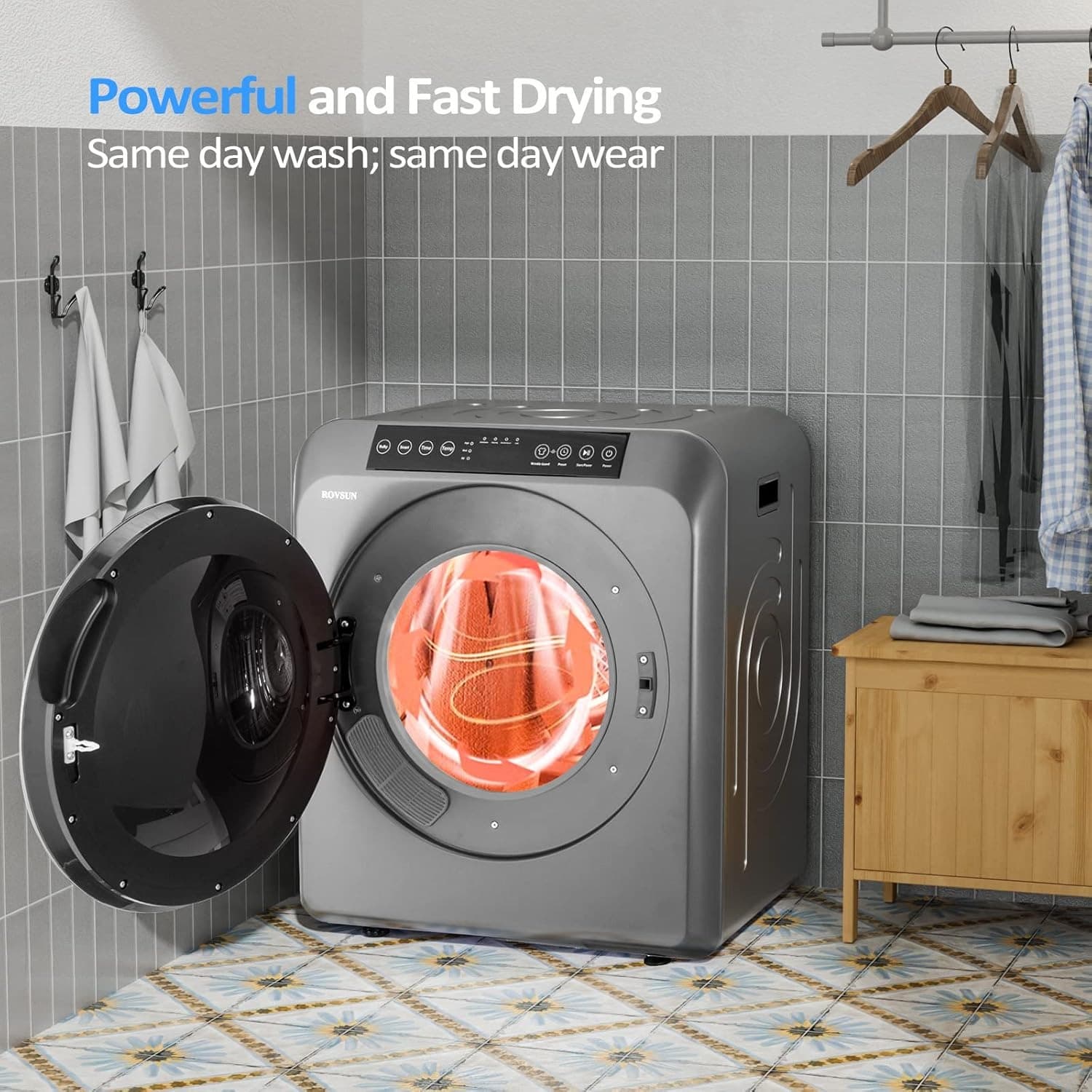 TEMU Compact Clothes Dryer - 3.5 Cu.ft Portable Laundry W/ Lcd , Stainless Steel Drum, 13.2lb Capacity For Apartments & Dorms, 110v Classic White W/ Wheels