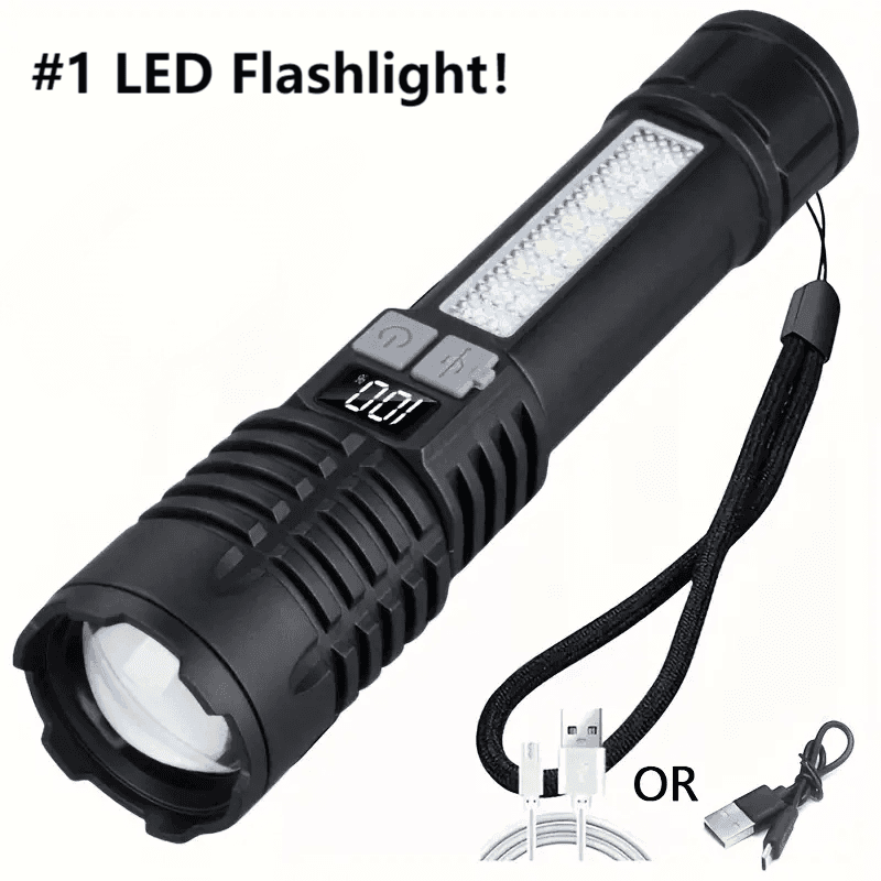 TEMU High Usb Rechargeable Multi-functional Outdoor Flashlight, Led Telescopic Zoom Handheld Torch For Camping, Hiking, Fishing, Emergency Travel