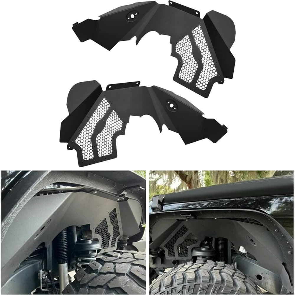 TEMU Front Inner Fender Liners Compatible With 2007-2018 For Wrangler Jk & Jku Unlimited 2/4 Door Wheel Well Liners Mud Guards With Mesh Lightweight Aluminum (black)