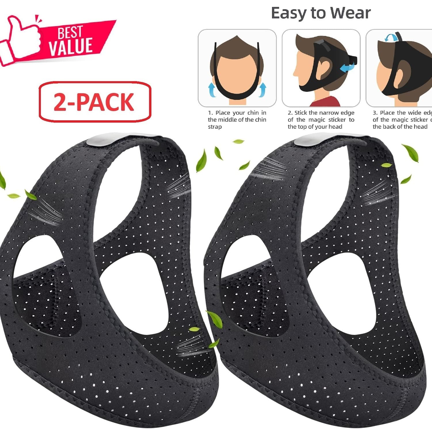 TEMU 2 Pack Anti Snore Chin Strap Upgraded, Snoring Solution Effective Anti Snore Device, Adjustable And Breathable Stop Snoring Head Band For Men Women, Black