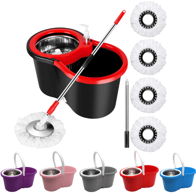 TEMU Pink Spin Mop And Bucket Set, 4 Mop Heads Or Bucket With Wringer Set, 360°spin Mop Kit With 4 Microfiber Mop Heads, Spinning Mop For Floor Cleaning