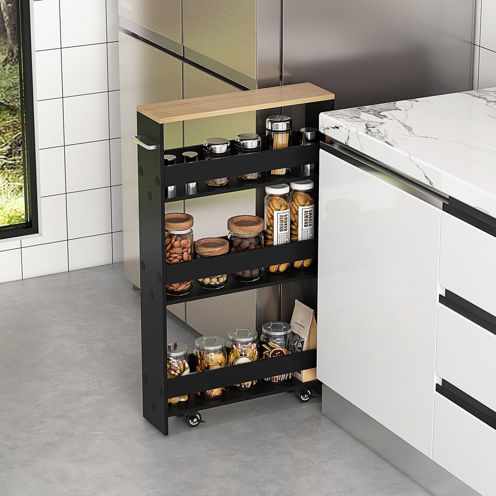 TEMU Costway Rolling Kitchen Slim Storage Cart Mobile Shelving Organizer With Handle Black