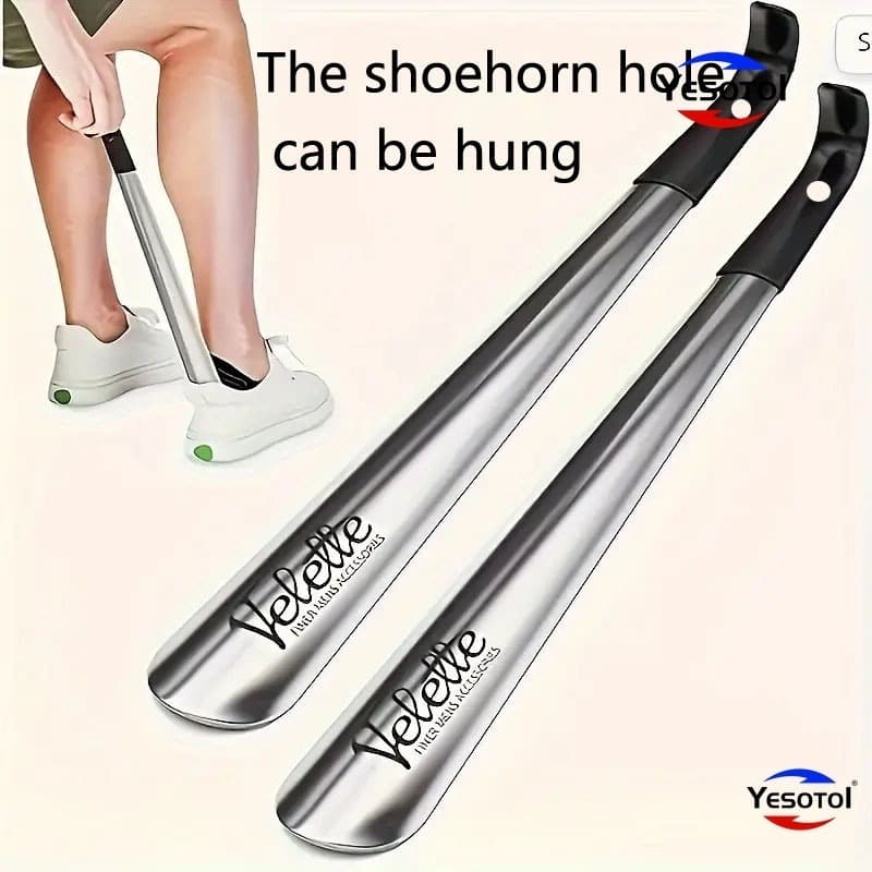 TEMU Portable Stainless Steel Shoe Horn, Durable Metal Shoe Lifter, No Hurt Hands Compact Shoe Helper For