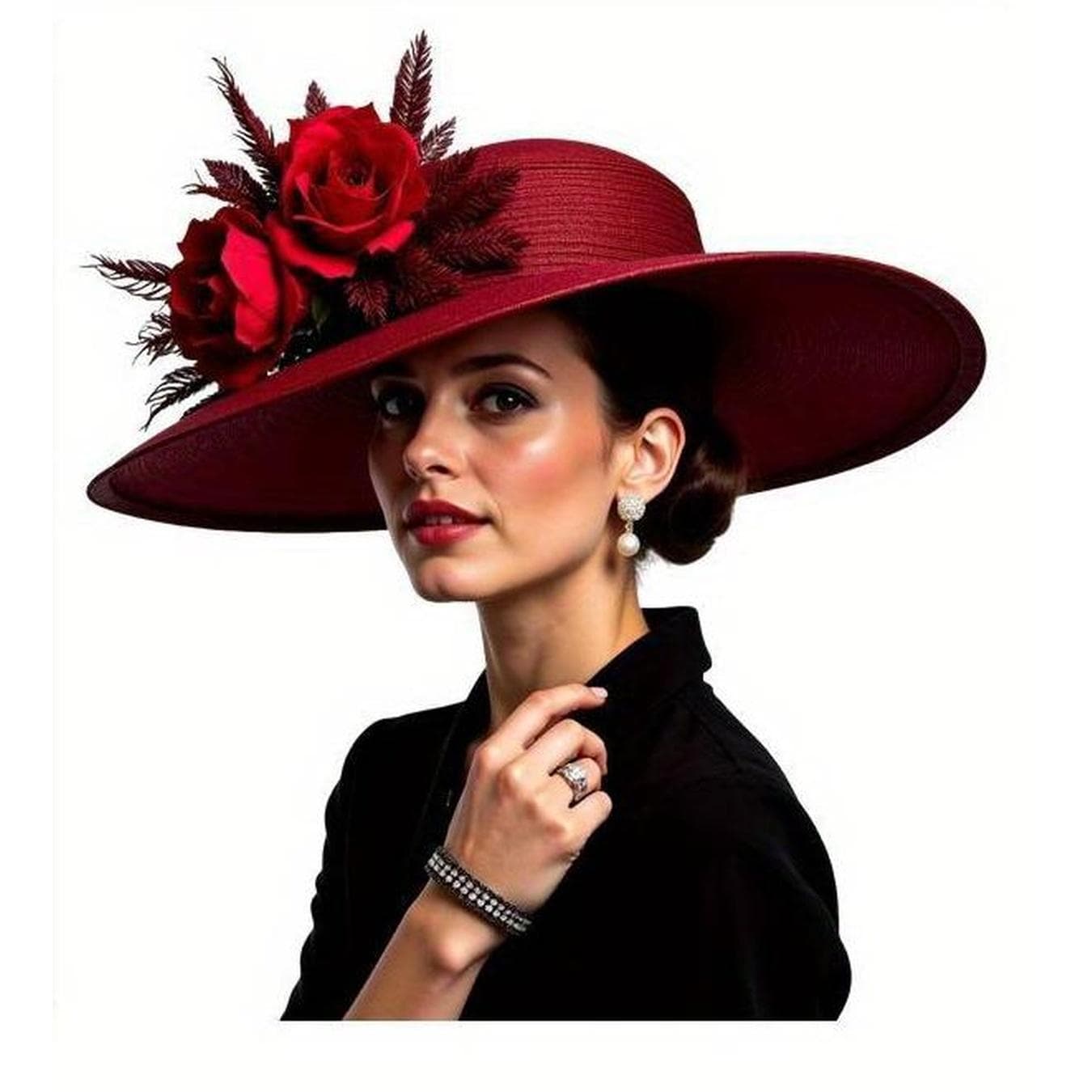 TEMU Red Rose And Elegant Top Hat - Iron-on Transfer Patch, , Washable, T-shirt Creation, Hat Decoration, Hand Bag, Home Decoration, Fashionable Clothing And Personalized Design