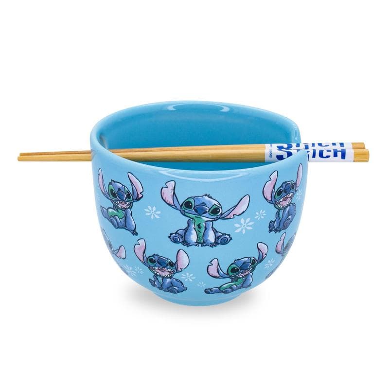 TEMU Silver Buffalo & Stitch Japanese Ceramic Dinnerware Set | Includes 20-ounce Ramen Noodle Bowl And Wooden Chopsticks