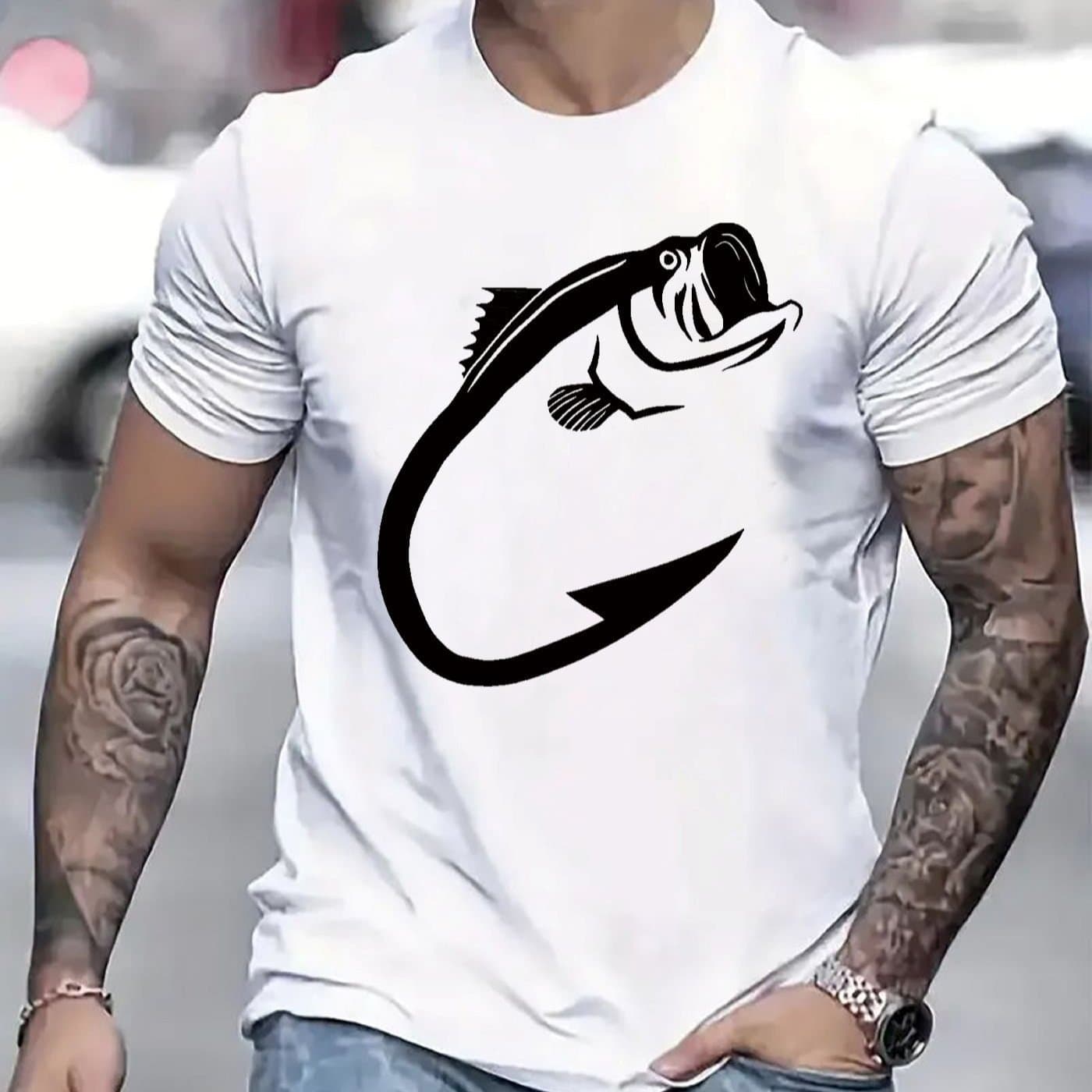 TEMU Mens Tshirt Comfortable Crew Neck Casual Cotton Shortsleeves Soft Breathable Top Menswear Tshirt Streetwear Cotton Fabric Trendy Letter Print
