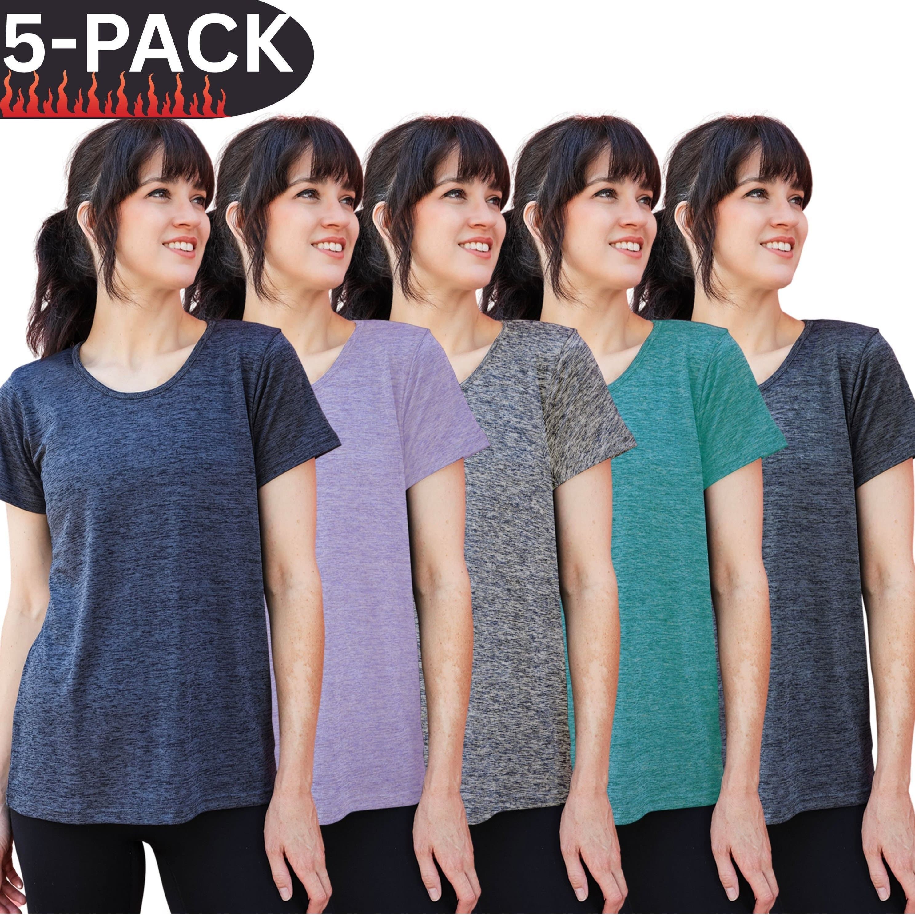 TEMU [5 Pack] Women's Quick Dry T Shirts Moisture Wicking Crewneck Short Sleeve Breathable Activewear Running Yoga Workout Gym Training Hiking Casual Multicolor Tees Tops