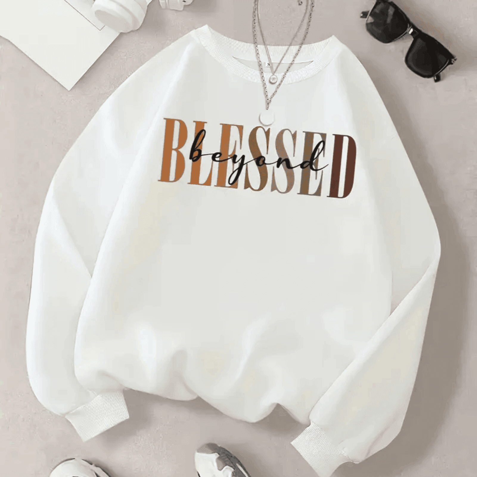 TEMU Blessed Women's Sweater - Holiday Party Outfit - Soft Everyday Fall Tops - Machine Washable Casual Pullover Sweatshirt