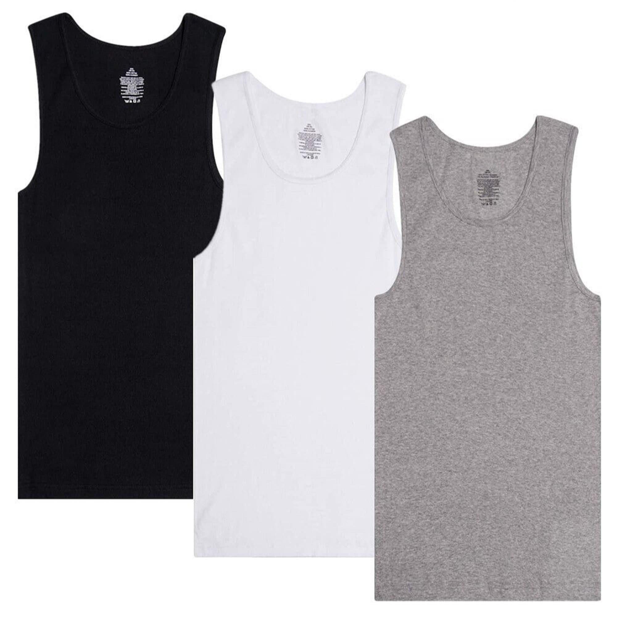 TEMU 3pcs Men's 100% Cotton Undershirt Plain Ribbed Tank Top For Daily Wear , Tag Free & Moisture Wicking A-shirt