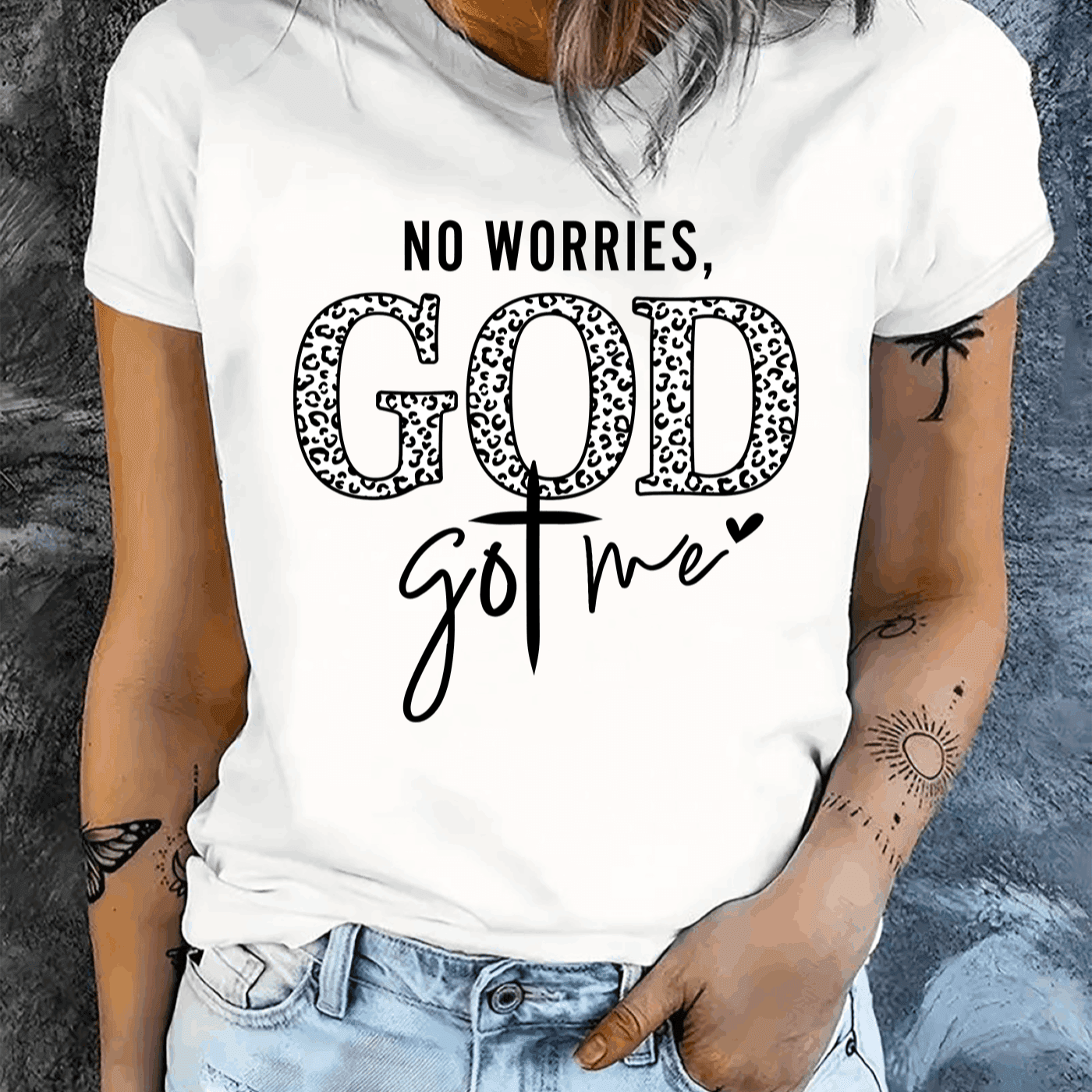 TEMU God Got Me Womens Tshirt Comfortable Crew Neck Casual Cotton Blend Shortsleeves Soft Breathable Top Womenswear Tshirt Streetwear Fabric