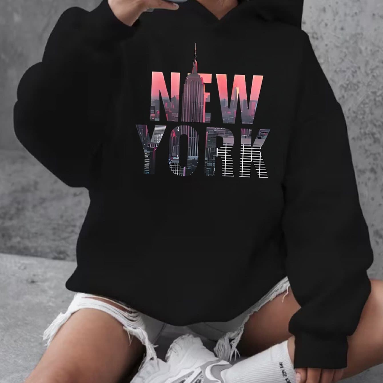 TEMU Women's Hoodie Sweater - Holiday Party Outfit - Soft Everyday Fall Tops - Machine Washable Casual Pullover Sweatshirt