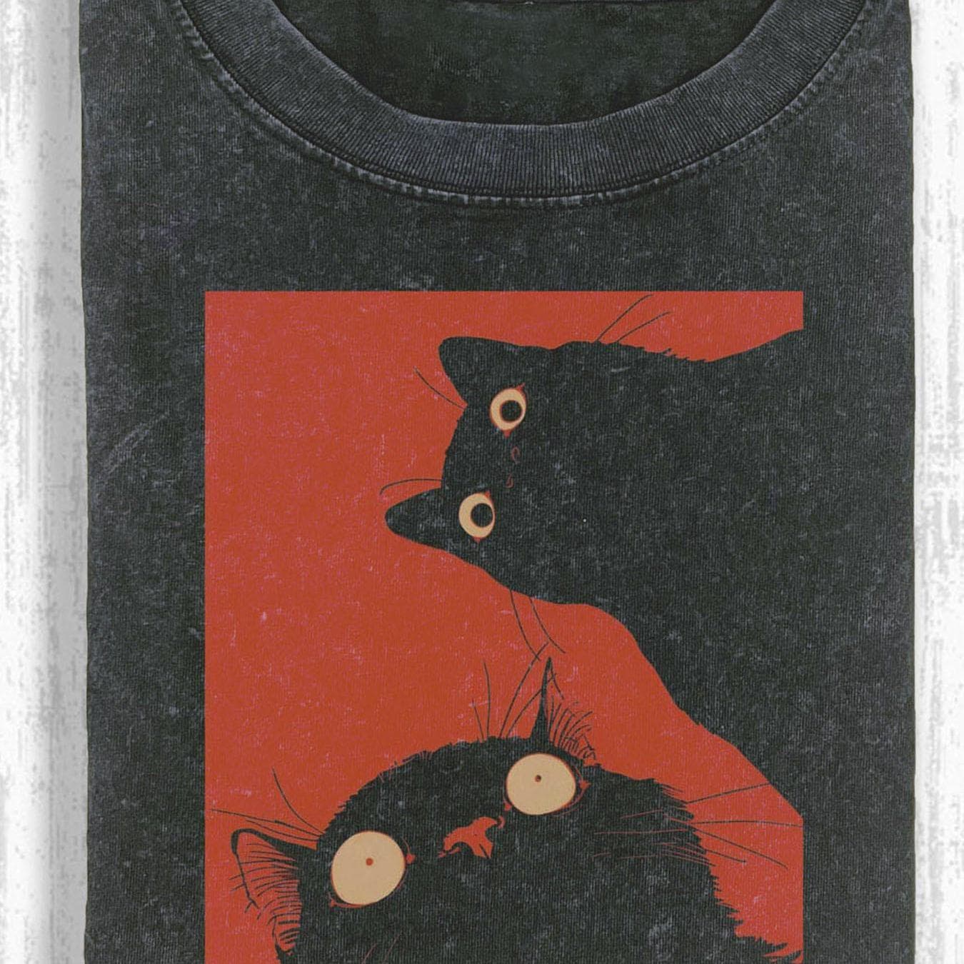 TEMU Cotton Men's T-shirt With Cat , High-quality Batik Vintage Fashion -shirt, Suitable For Daily Casual Wear, Unisex, A Thoughtful Gift For