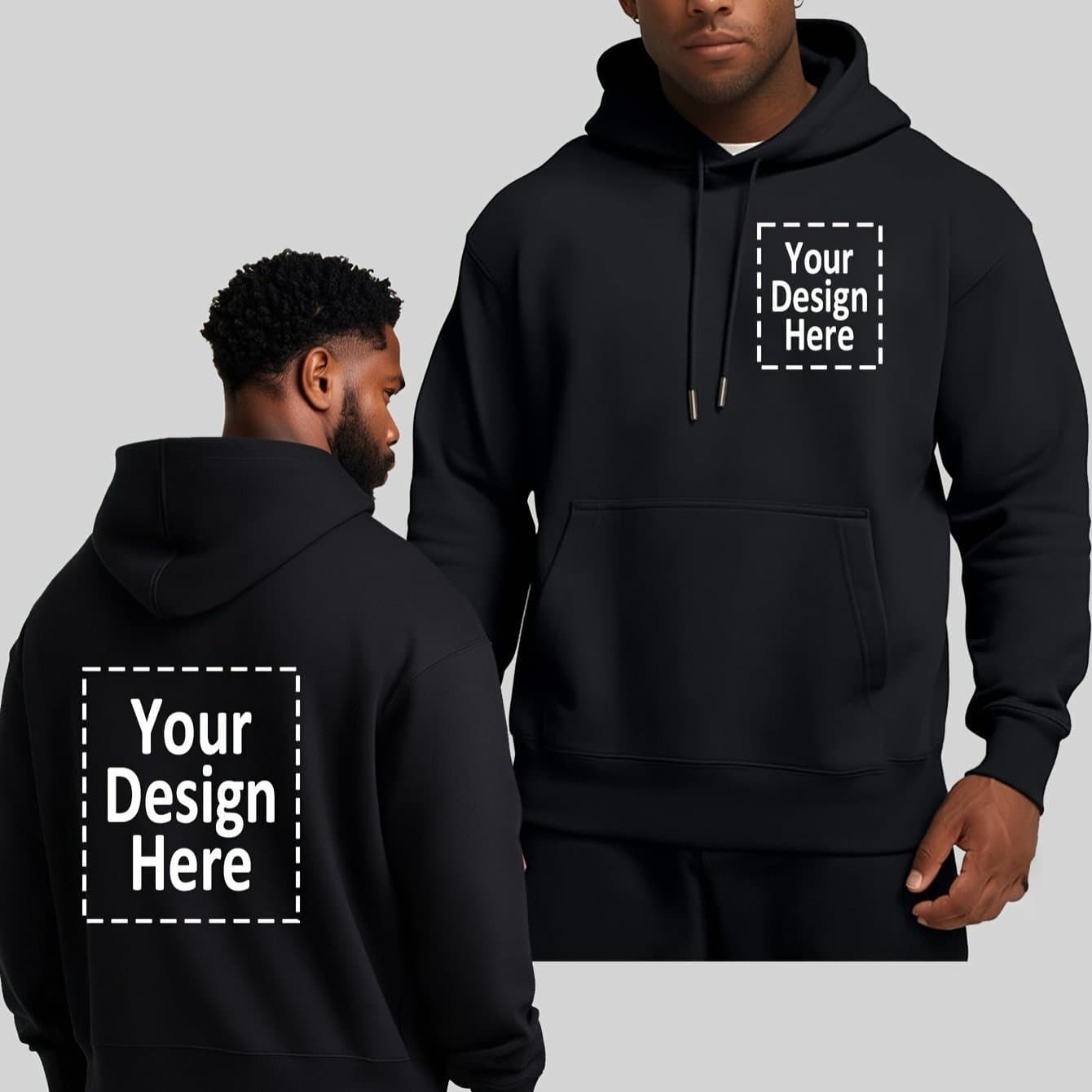 TEMU [customizable Men's Hoodie] Customizable Loose Fit Men's Hoodie - Black | Personalized Printing | Knit Fabric For Gym, Hiking & Casual Wear | Streetwear Sweatshirt With Pockets | Your Own Apparel