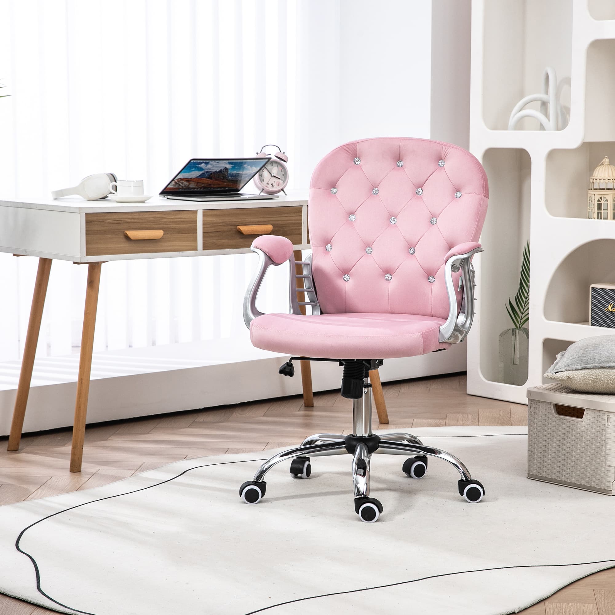 TEMU Vinsetto Office Chair, Comfortable Computer Desk Chair With Padded Seat And Adjustable Height, Tufted Back, Pink