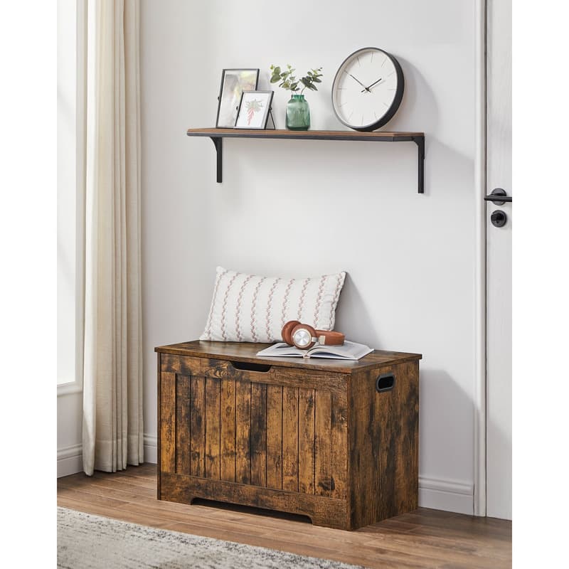 TEMU Storage Chest, Storage Bench, Entryway Bench With 2 Safety Hinges, Shoe Bench, Rustic Brown