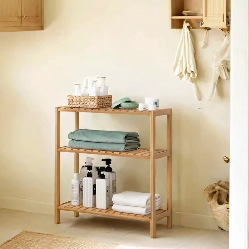 TEMU Bamboo Storage Shelf, 3-tier Shelving Unit, Multifunctional, In The Entryway, Bathroom, Living Room, Balcony, Kitchen, 10.2 .6 X 26 Inches, Light Bamboo Ubcb33y