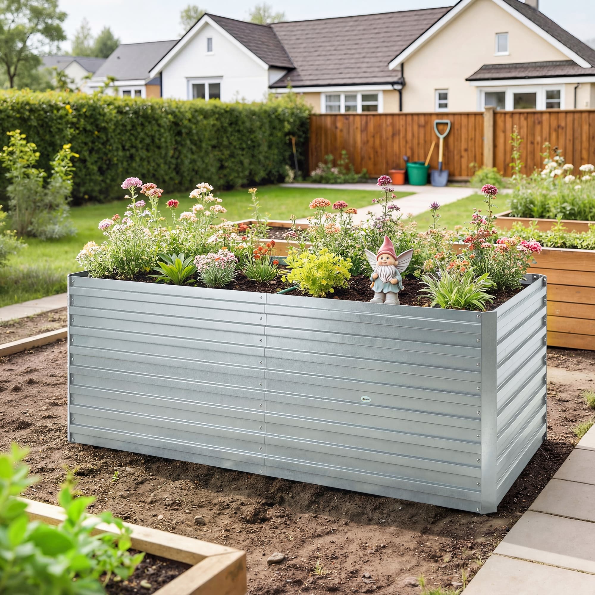 TEMU Galvanized Raised Garden Bed, 5' X 3' X 2' Large Outdoor Metal Planter Box, Standing Raised Bed For Growing Flowers, Herbs And Vegetables, Silver