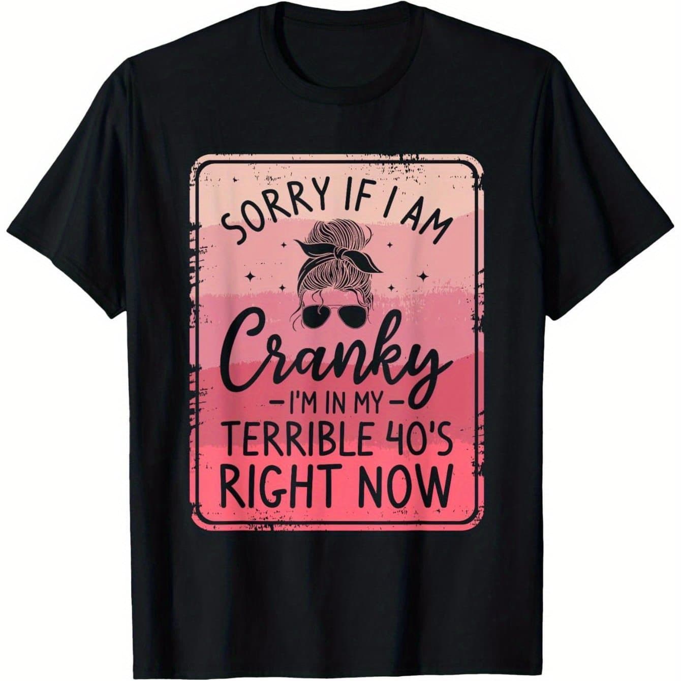 TEMU In My 40s Unisex Graphic T-shirt – Black Short-sleeve Crew Neck With , Casual Essential For Everyday Wear, Relaxed Fit | Fun Statement T-shirt | Comfortable And Stylish.