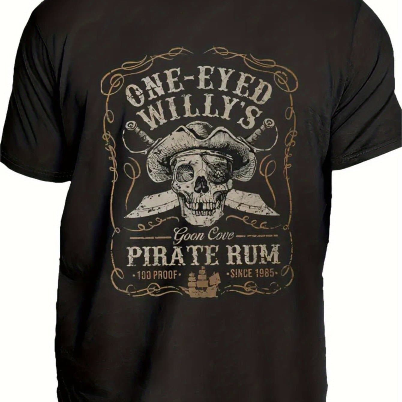 TEMU Unisex Casual Printed T-shirt (pirate Skull And Design) – Black Short-sleeve Crew Neck Summer Style, Nautical Essential, Relaxed Fit | Pirate Theme T-shirt | Comfortable Fit
