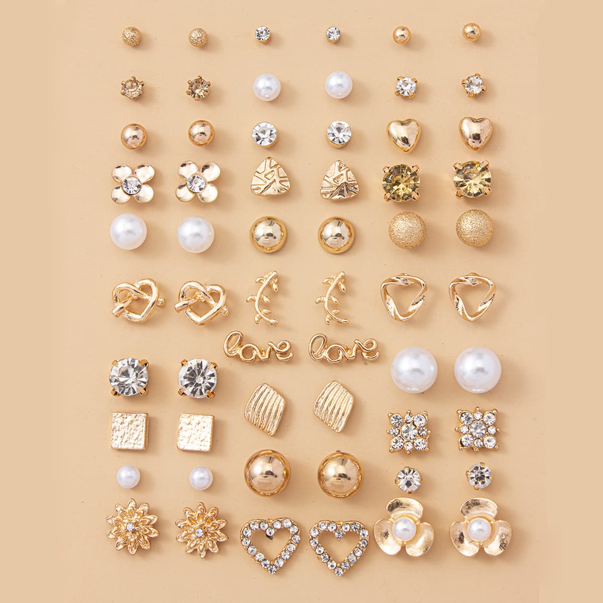 TEMU A Set Of 30 Pairs Of Fashionable Minimalist Heart-shaped Letter Stud Earrings For Women, Suitable For Daily Wear And Holiday Gifts