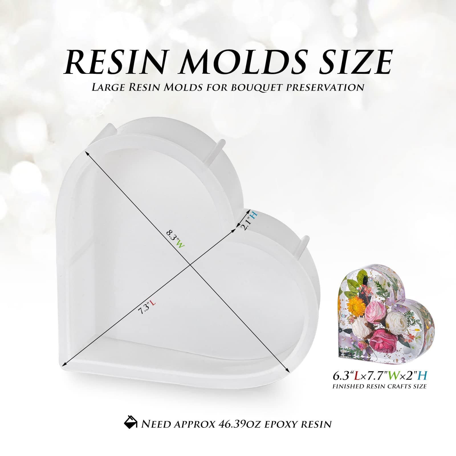 TEMU Big Silicone Molds For Resin, Heart-shaped Molds For Casting, Epoxy Molds For Preserving Flowers, Resin Crafts With Bouquets, Perfect Gifts For Weddings And Valentine's Day