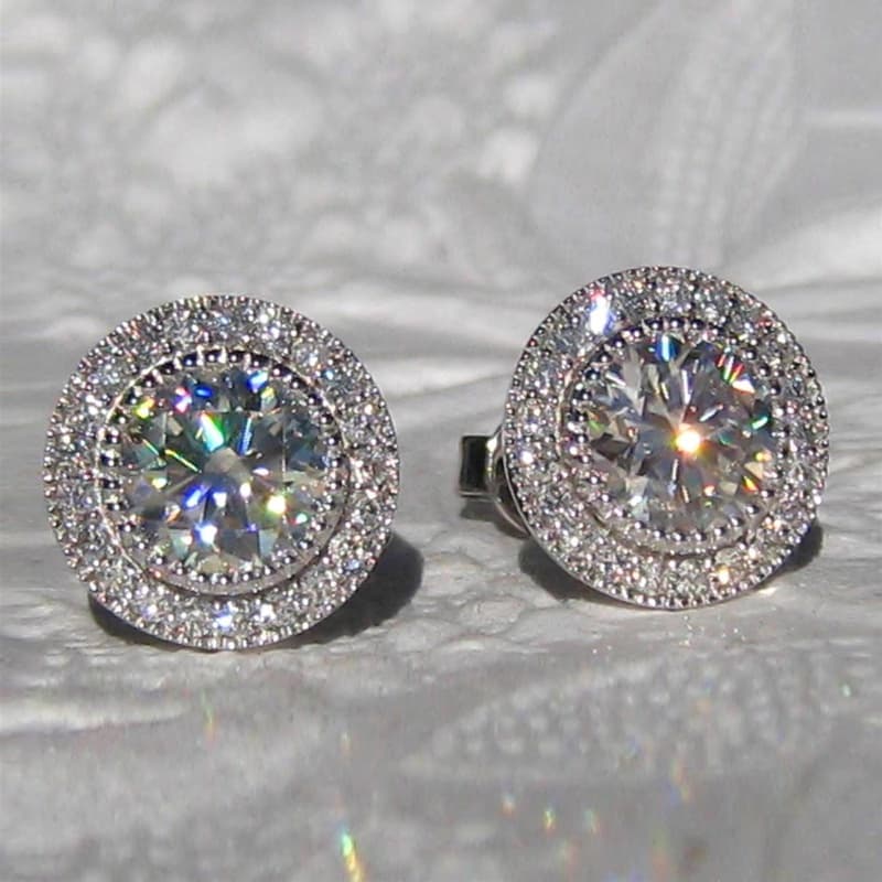 TEMU Authentic Sparkling Micro White Cubic Zirconia Shiny Wedding Stud Earrings For Women Engagement Statement Jewelry