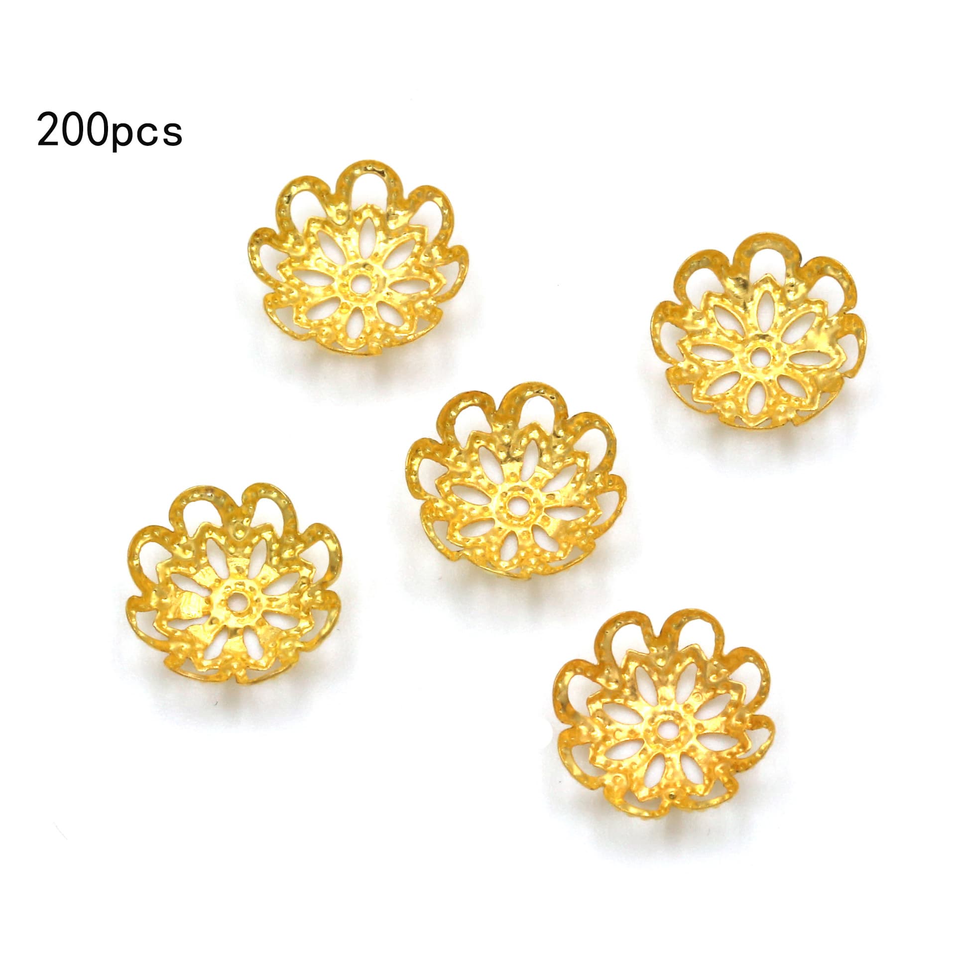 TEMU 200pcs Of Metal Hollow New -petal Flower Bases, Double-layer Flower Caps 1cm, Accessory Components For Jewelry Making