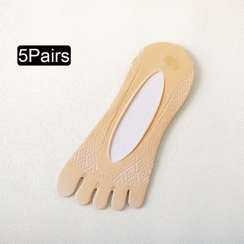 TEMU 5-pair Solid Color Low-cut Breathable Velvet Five-toe Socks, Toe-separating Socks
